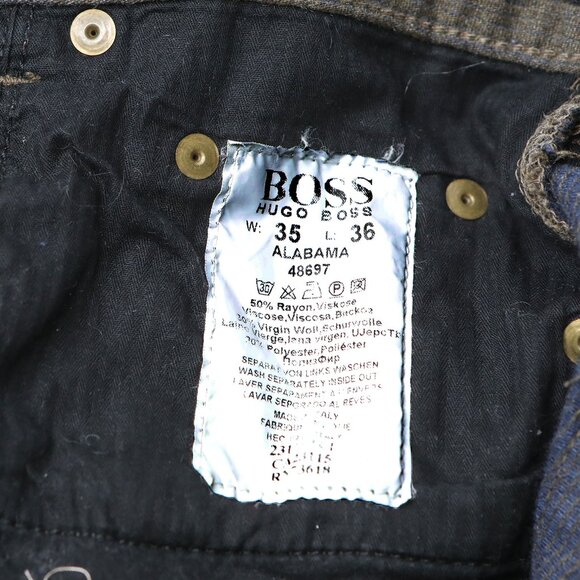 BOSS Hugo Boss ALABAMA Wool Blend Pants Cords Slacks Relaxed Classic Brown Green - Picture 7 of 11